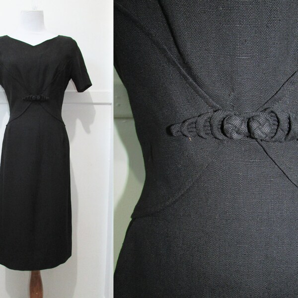 Black Dress Vintage 50s 60s M L