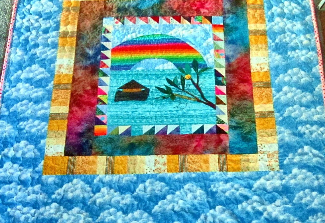 Noah Rainbow Olive Branch Quilt Square 18 X 15 Inch Fibre Art Etsy