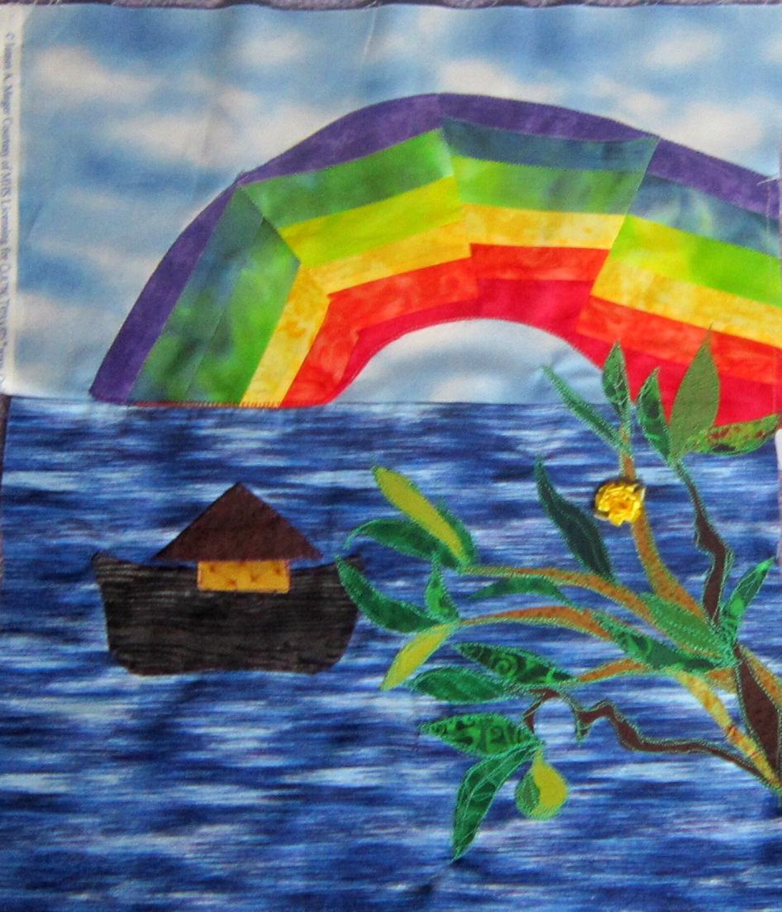 Noah Rainbow Olive Branch Quilt Square 18 X 15 Inch Fibre Art Etsy