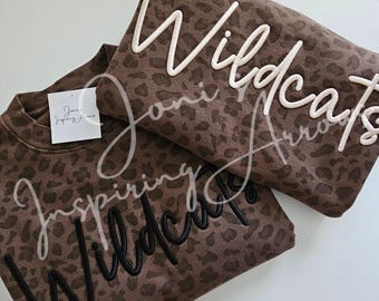 Custom Leopard Puff Embroidered Sweatshirt/Shirt, Personalized Cheetah Team/Mascot Sweatshirt T-Shirt