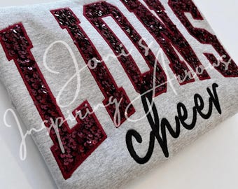 Custom Embroidered Sequin Arched Varsity Sweatshirt, Personalized School Spirit Game Day Wear