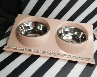 Pink bling pet bowl, bling pet bowl, pink bling puppy bowls, pink bling kitten bowls, rhinestone pet bowls, pink pet bowls, rhinestone pets