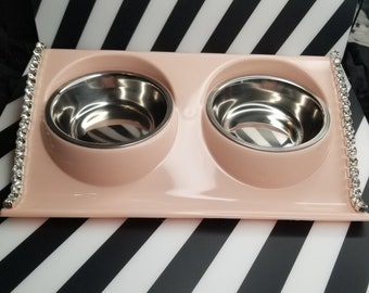 Pink bling pet bowl, bling pet bowl, pink bling puppy bowls, pink bling kitten bowls, rhinestone pet bowls, pink pet bowls, rhinestone pets