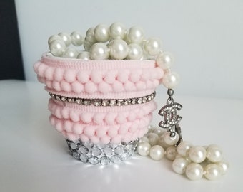 Pom pom succulent planter, pink  planter, bling planter, bling succulent pot, nursery decor, mother&#39;s day gift, glam flower pot, pom pom pot
