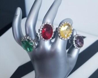 Gemstone rings, cocktail party rings, statement rhinestone rings, bling rings, ring set, bling ring set,