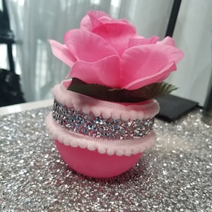 Pink bling flower pot, Pink rhinestone flower pot, pink bling succulent pot, pink bling succulent planter, glam flower pot, pom pom planter