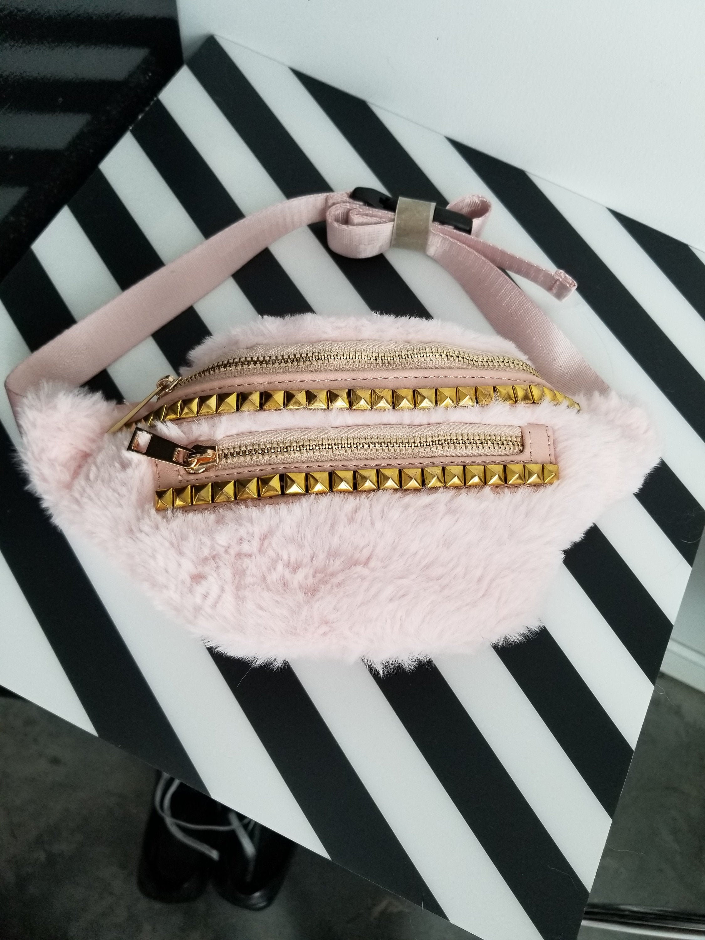 Pink fur studded fanny pack pink purse fur cross body bag | Etsy