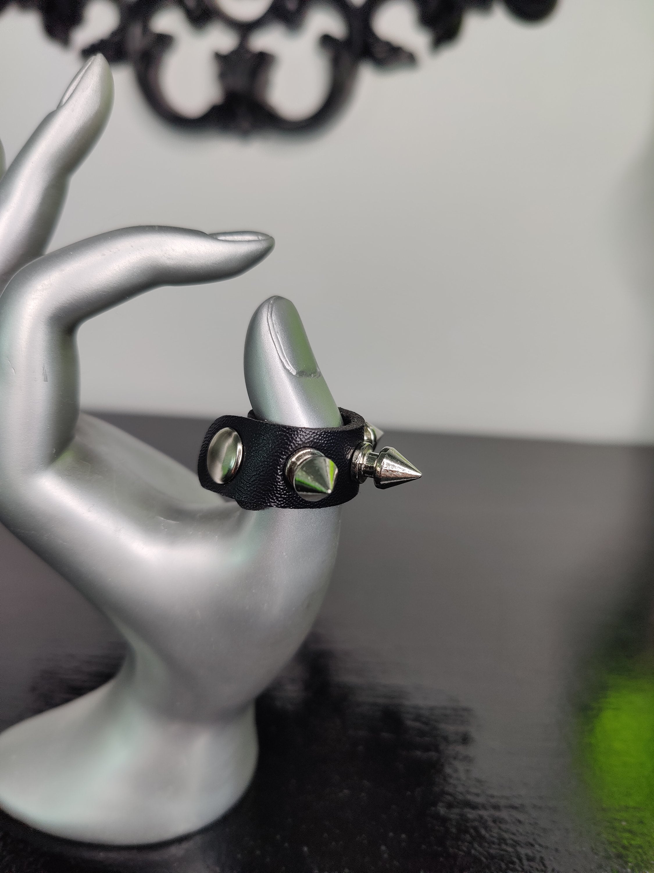 Emo Boy Rings Black Punk Spiked Ring, Black Goth Spiked Ring, Black Leather Punk Rock ...