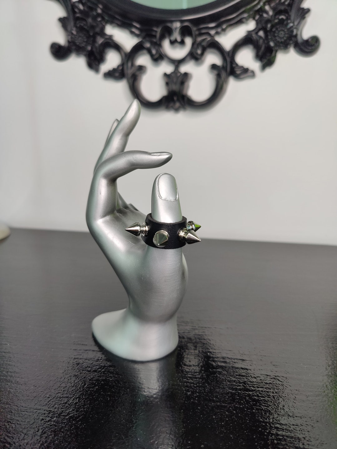 Black Punk Spiked Ring, Black Goth Spiked Ring, Black Leather Punk Rock ...