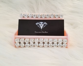 Pink rhinestone business card holder, pink bling card holder, hairstylist gift, bling business card holder, bling rhinestone card holder,