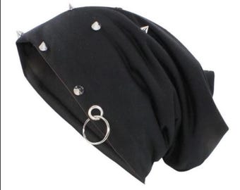 Punk spiked beanie, black studded beanie, punk, studded skull cap, spiked winter hat, goth slouch hat, spiked hat, black spiked skull cap