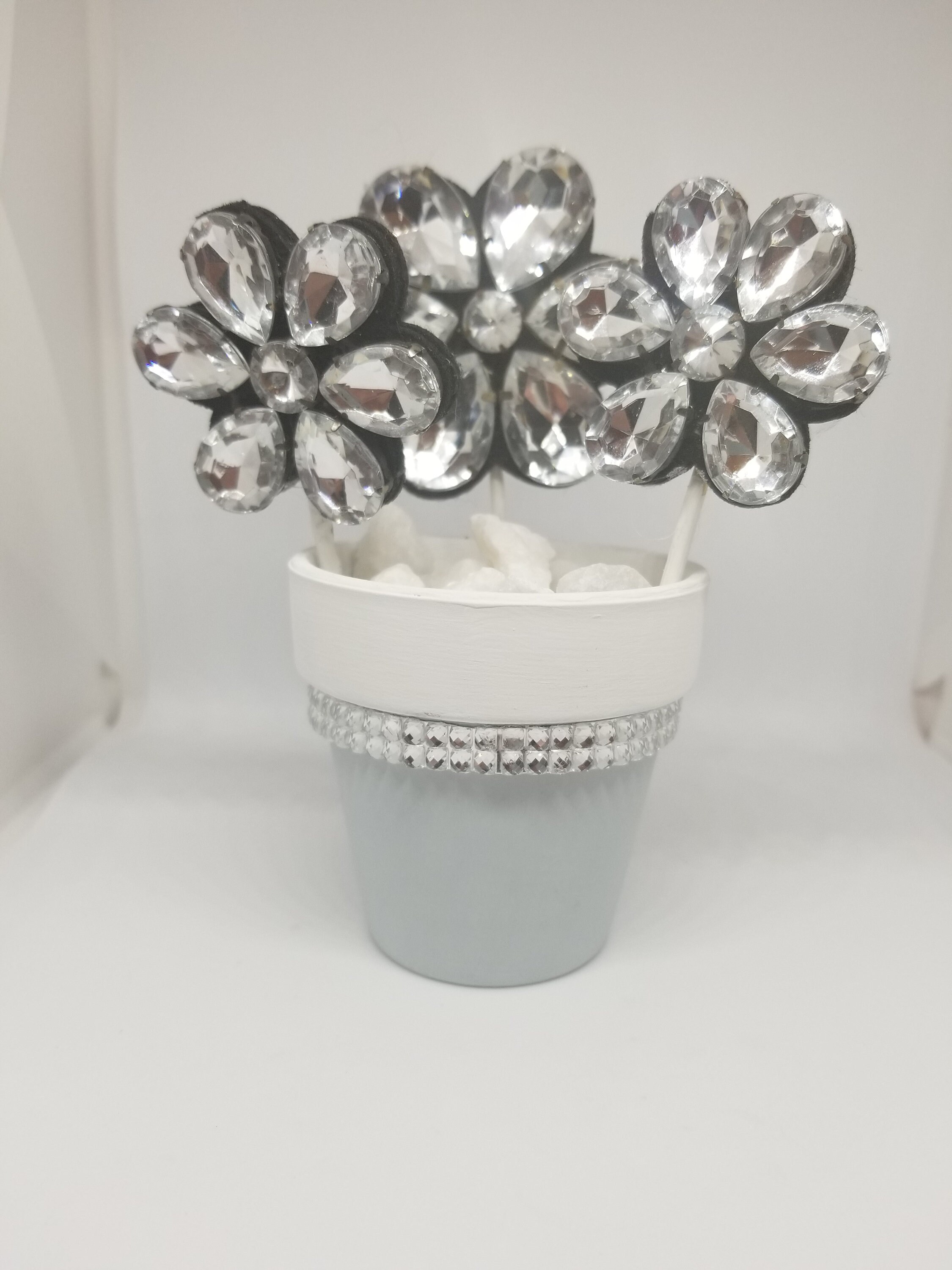 Matte Rhinestone Flower Pot Jewelry Holder Grey Rhinestone Etsy UK