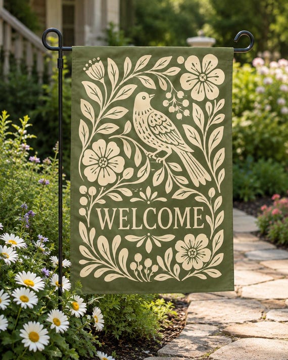 Folk Art Bird Floral Garden Flag, Double Sided Welcome Yard Decor