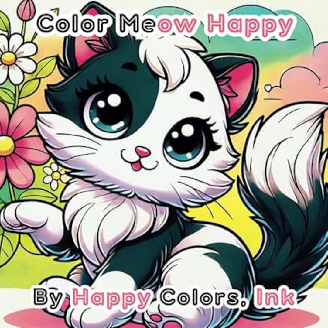 Color Meow Happy Digital Coloring Pages - Etsy