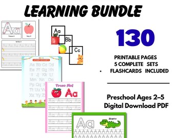 Preschool Alphabet Worksheets A-Z | ABC Tracing, Flashcards (Digital Download PDF)