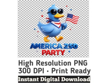 America 250 Party Shirt, Patriotic Blue Duck Tee, USA 250th Anniversary Apparel, Cute American Flag Duck Gift, July 4 2026 shirt