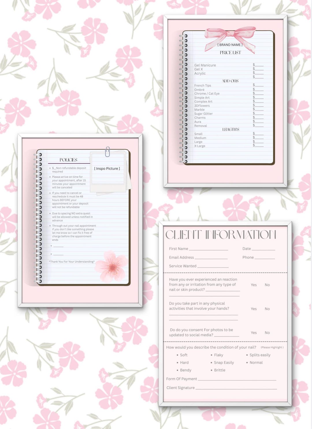 Editable Nail Tech Canva Template Bundle | Price List, Policies ...