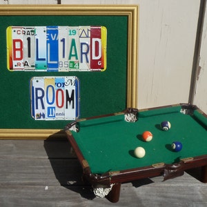 BILLIARD ROOM custom recycled license plate wall art sign by LICENSE2SPELL image 1