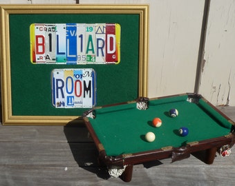 BILLIARD ROOM custom recycled license plate wall art sign by LICENSE2SPELL