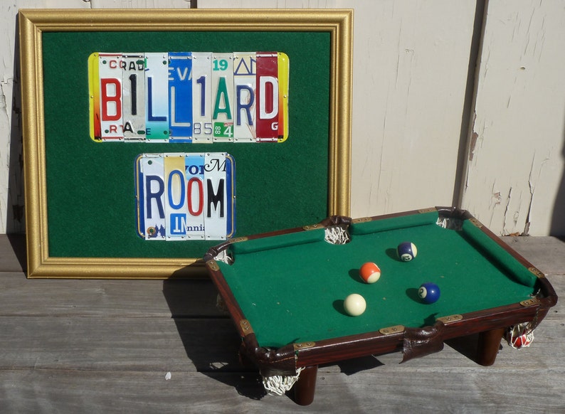 BILLIARD ROOM custom recycled license plate wall art sign by LICENSE2SPELL image 1