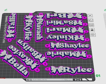 3D File STL Cheer Bow Keychain & Bag Tags with Name