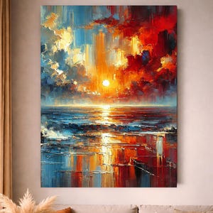 Abstract Harbor Sunset Canvas 30x40 Inches Modern Coastal City Wall Art