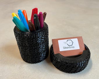 Tire Business Card and Pen Holder:  Automotive Desk Organizer - Mechanics, Car Enthusiasts & Professionals