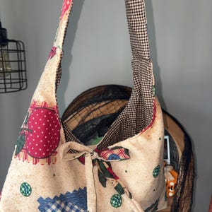 Nostalgic Fall Apple Button Patch Work Shoulder Bag