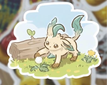 Leafeon Cute Forest Vinyl Sticker – Kawaii Nature Pokémon – Waterproof Die Cut Sticker for Laptop, Water Bottle, Journal