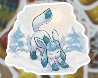 Glaceon Watercolor Vinyl Sticker – Ice Eeveelution Laptop Decal (Waterproof)