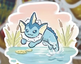 Vaporeon Watercolor Vinyl Sticker – Water Eeveelution Laptop Decal (Waterproof)