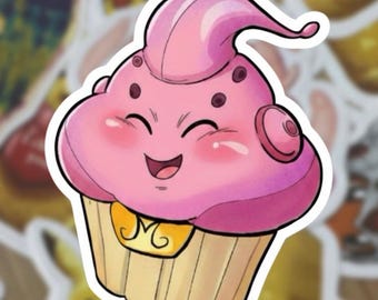 Majin Buu Cupcake Sticker – Pink Anime Vinyl Decal (Water-Resistant)