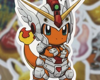 Charmander Gundam Sticker | Glossy Vinyl, Water-Resistant Laptop Decal