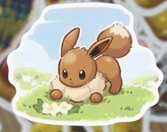 Eevee Watercolor Vinyl Sticker – Cute Eeveelution Pokémon Inspired Sticker – Waterproof Laptop & Water Bottle Decal