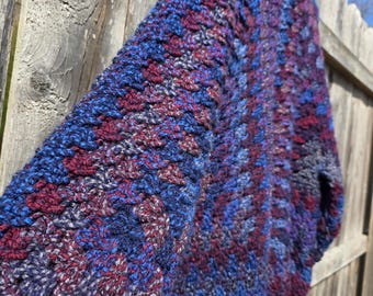 Cosmic Rift Crochet Cardigan | Red Blue Oversized Hexagon Sweater | Boho Handmade Cardigan L-XL