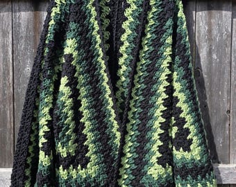 Green Black Oversized Hexagon Sweater | Forest Witch Crochet Cardigan | Handmade Boho Grunge Cardigan | L-2XL