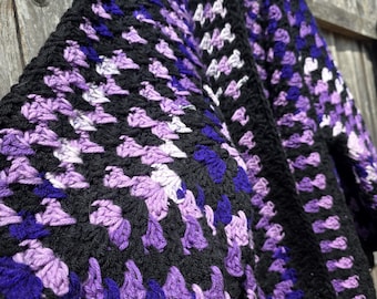 Midnight Amethyst Crochet Cardigan | Black Purple Oversized Hexagon Sweater | Boho Handmade Cardigan L-XL