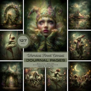 Whimsical Forest Carnival Junk Journal Pages, Printable Fantasy Circus Scrapbook Papers, Enchanted Fairytale Ephemera, Commercial Use (JPG)