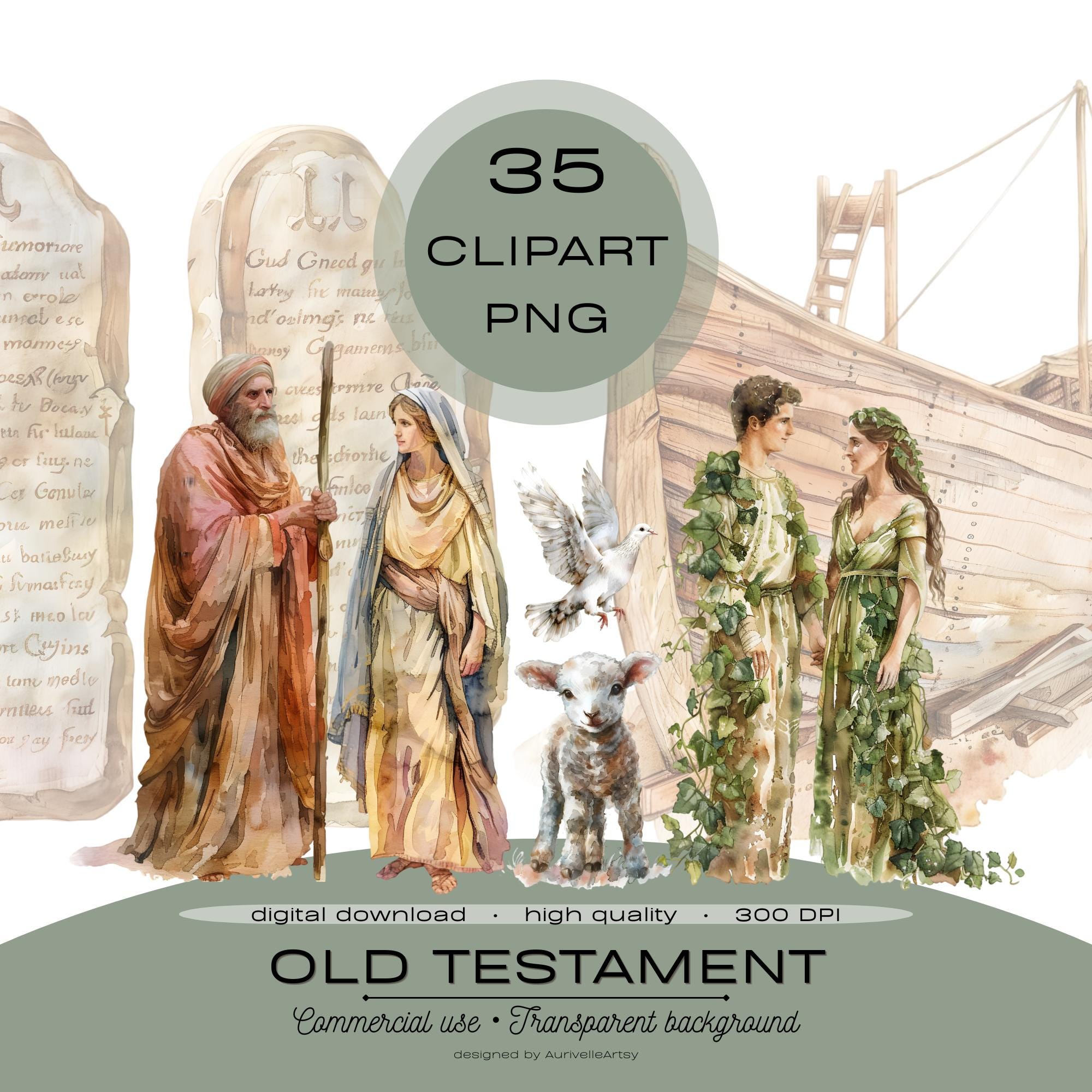 Old Testament Clipart PNG Bundle, Bible Story Design, Watercolor ...