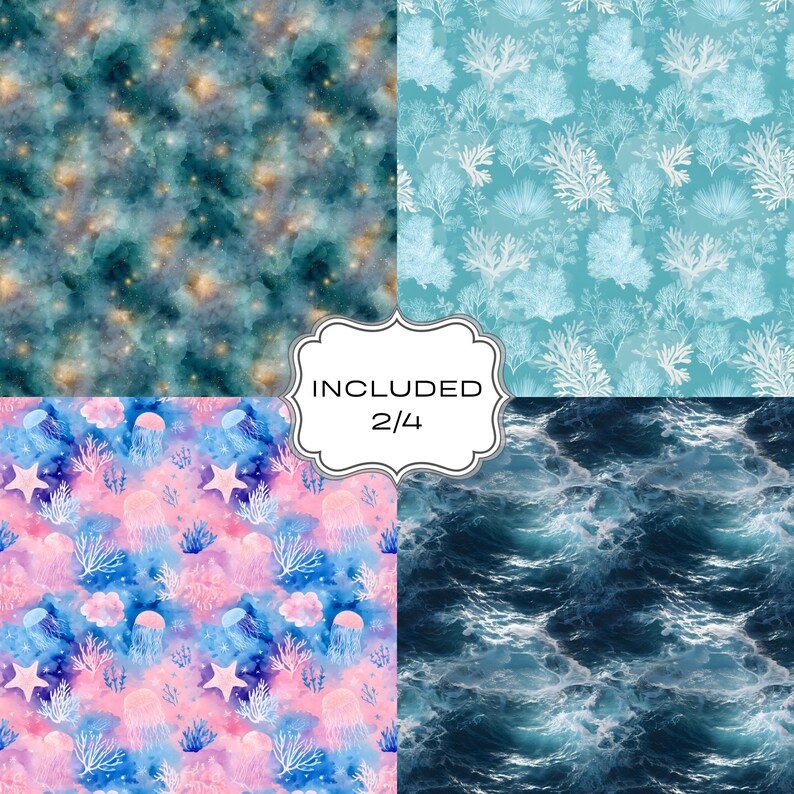 Ocean Seamless Patterns Bundle, Underwater Digital Papers, Sea Animals ...