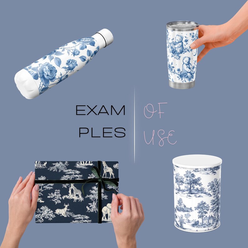 Blue Toile Seamless Patterns Bundle, Chinoiserie Digital Papers, Toile ...