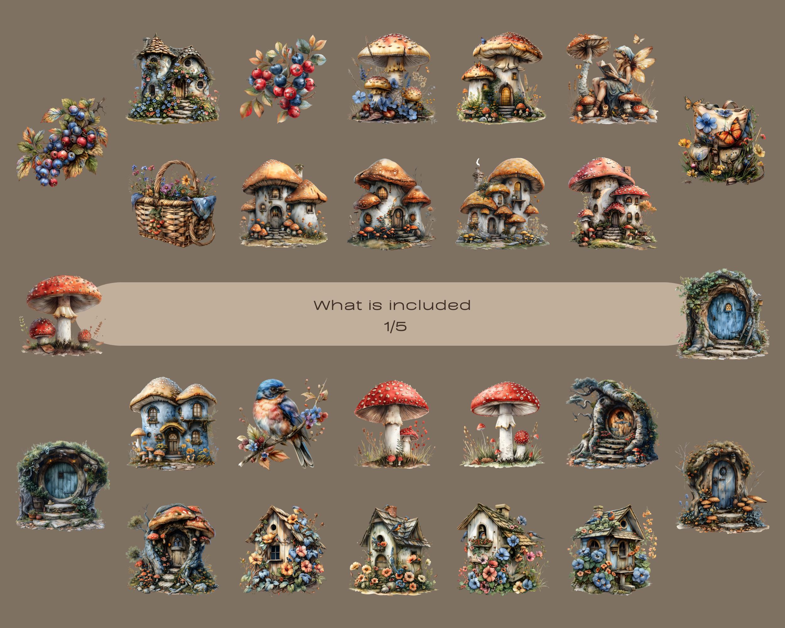 Fairy Garden Clipart PNG Bundle, Watercolor Fairies, Mushrooms and ...