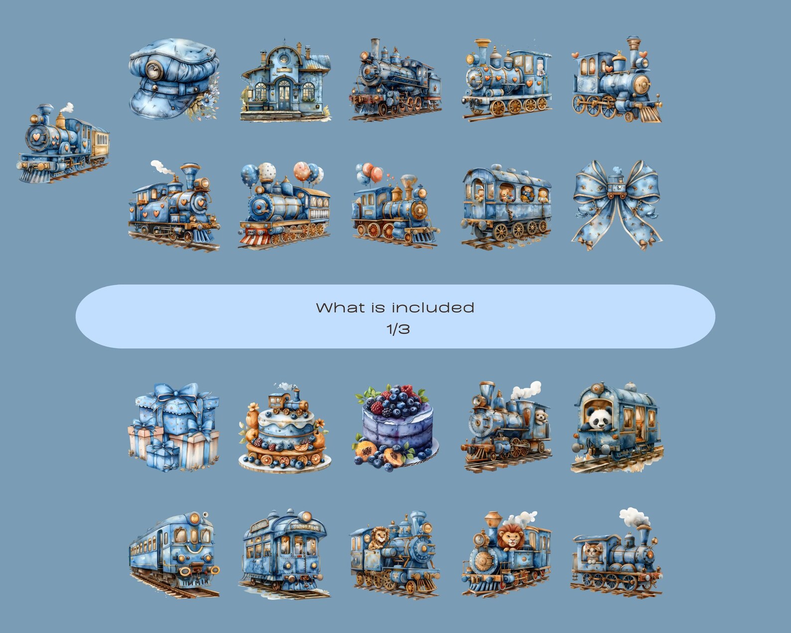 Css Train Blue Train Watercolor Train Clipart PNG Bundle, Blue Trains for Nursery Decor, Boy ...