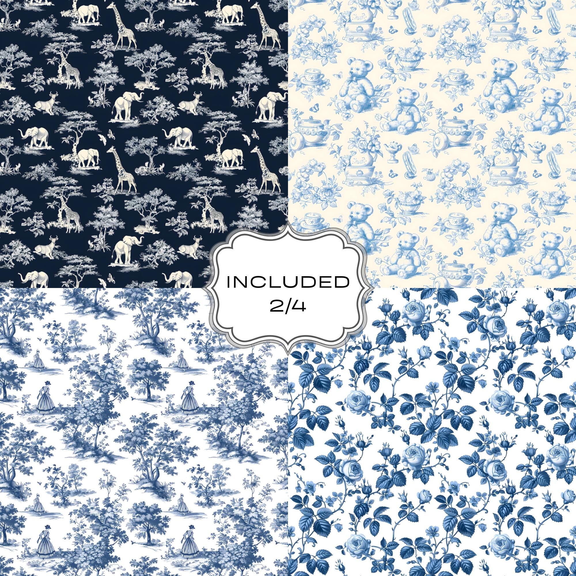 Dish Pattern Toile Blue Toile Seamless Patterns Bundle, Chinoiserie Digital Papers, Toile ...