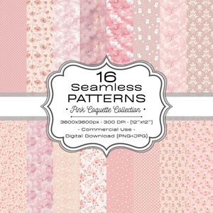 Pink Coquette Seamless Patterns Bundle, Cute Floral Digital Papers, Teddy Bear Repeat Patterns, Instant Download, Commercial Use (PNG & JPG)