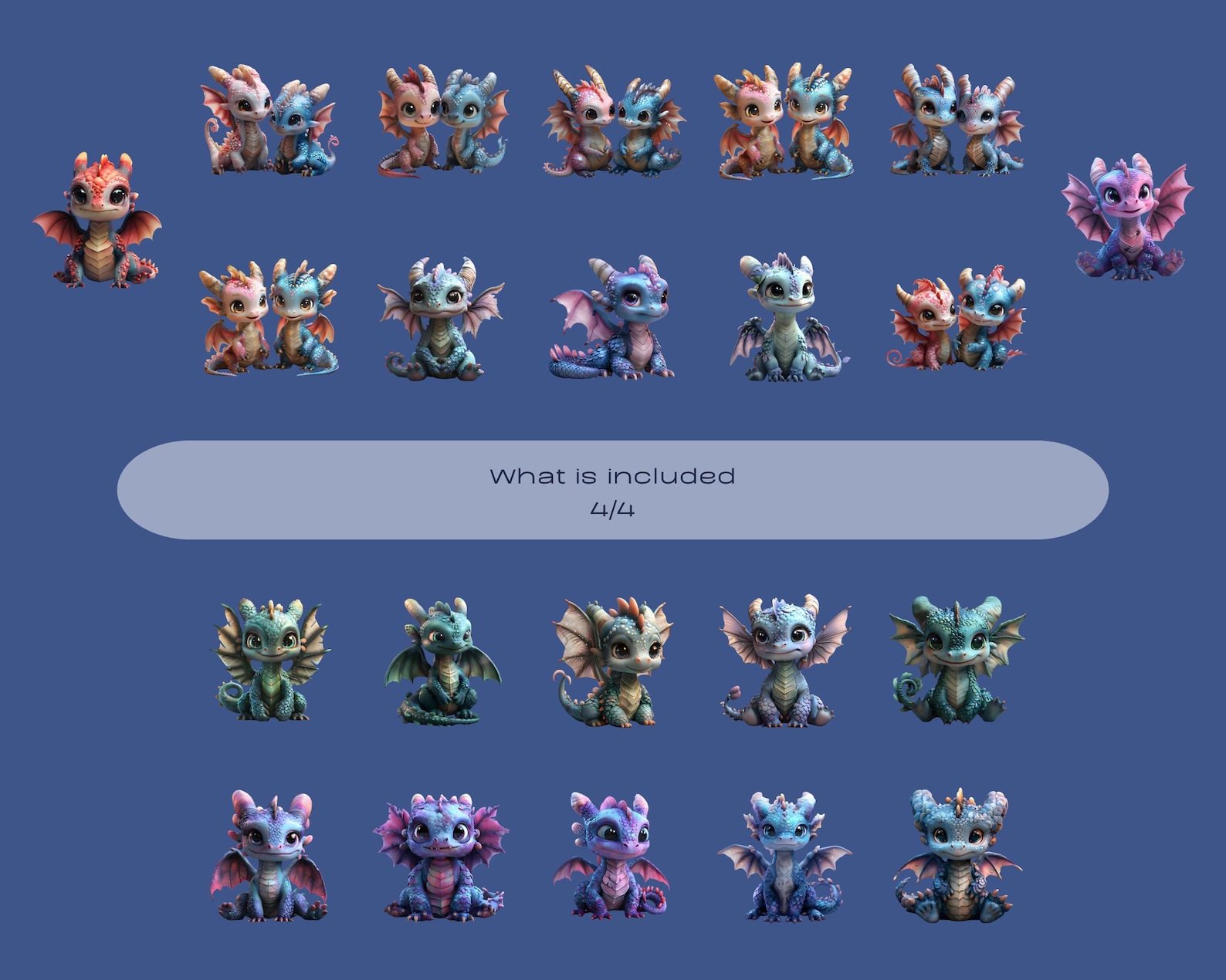 Baby Dragon Clipart PNG Bundle, Kawaii Fantasy Dragons, Kids Clipart ...