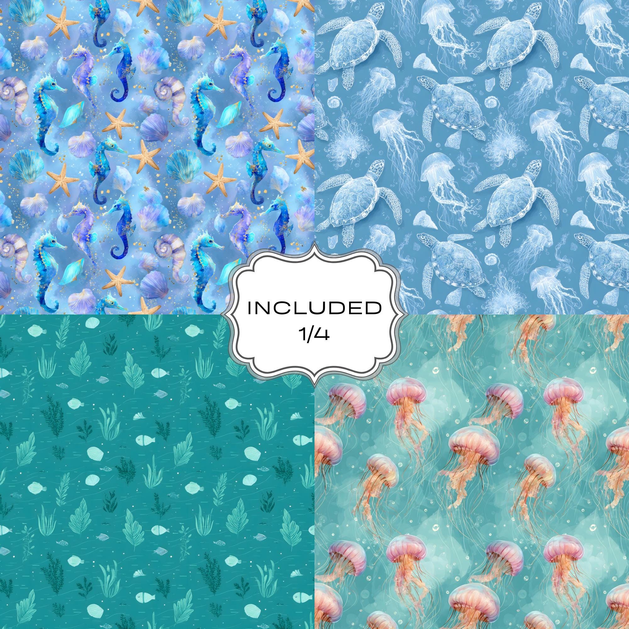 Ocean Seamless Patterns Bundle, Underwater Digital Papers, Sea Animals ...