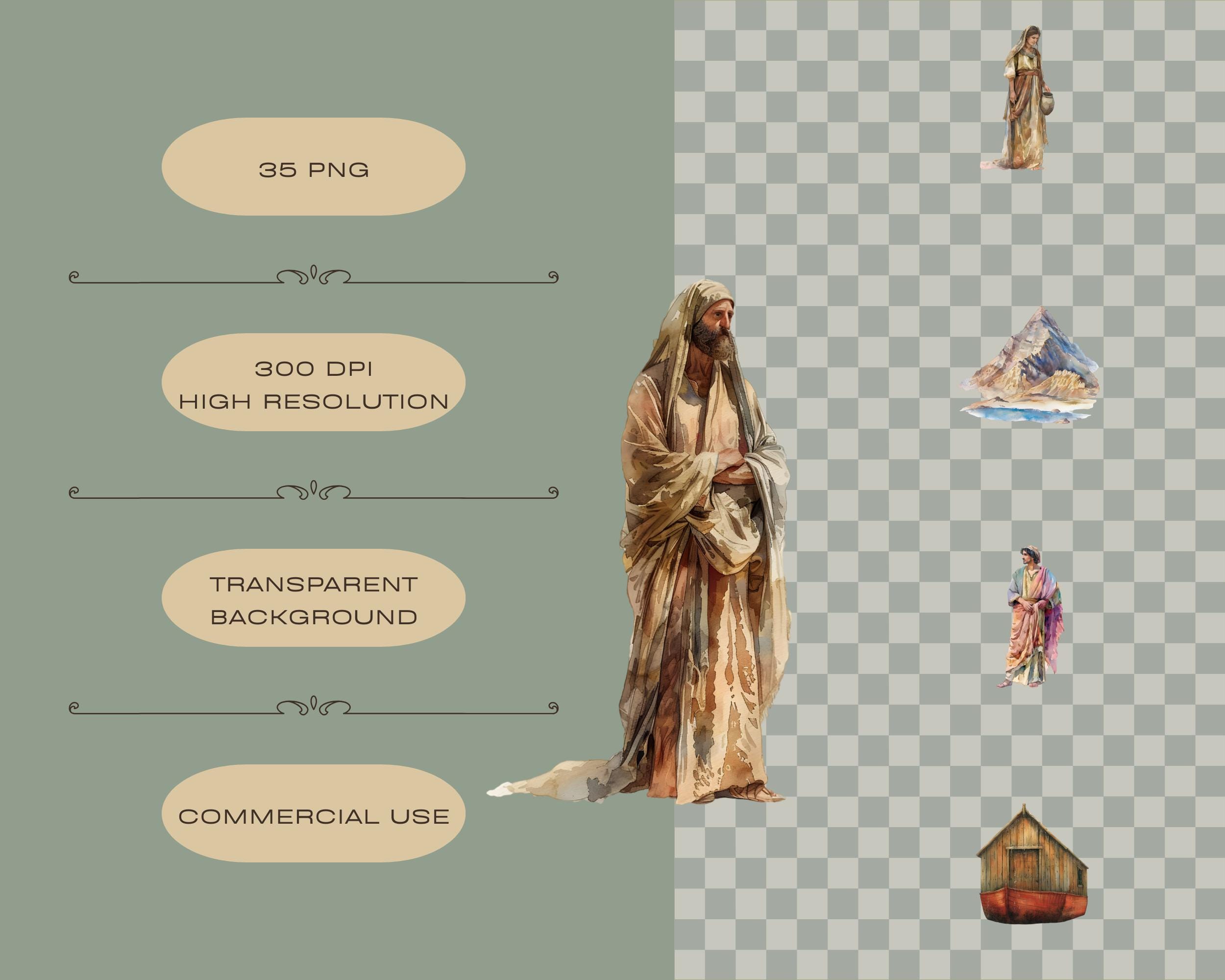 Old Testament Clipart PNG Bundle, Bible Story Design, Watercolor ...