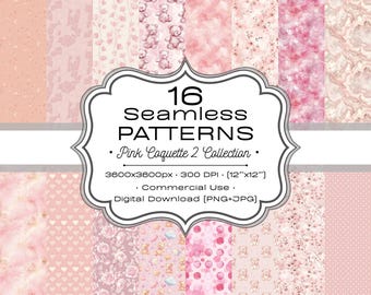 Pink Coquette Seamless Patterns Bundle, Cute Floral Digital Papers, Teddy Bear Repeat Patterns, Instant Download, Commercial Use (PNG & JPG)