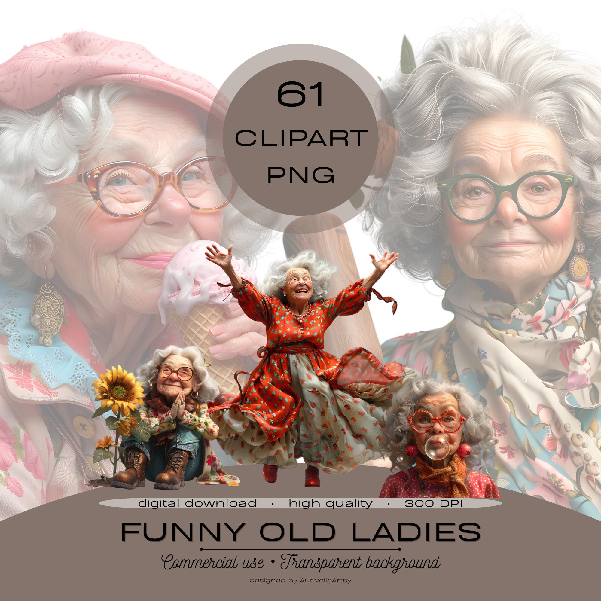 Old Ladies Clipart PNG Bundle, Funny Grandma, Granny Design for ...